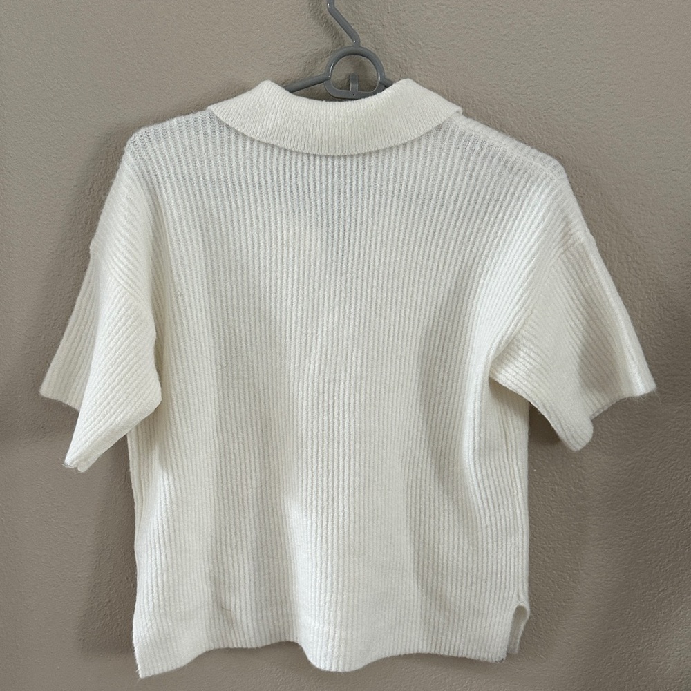 1. State white Ribbed Knit Polo Top - Picture 2 of 3